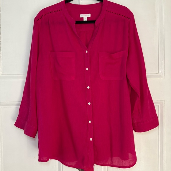 Charter Club Fuchsia Pink Roll-Tab Button Down Blouse - XL - Picture 7 of 10
